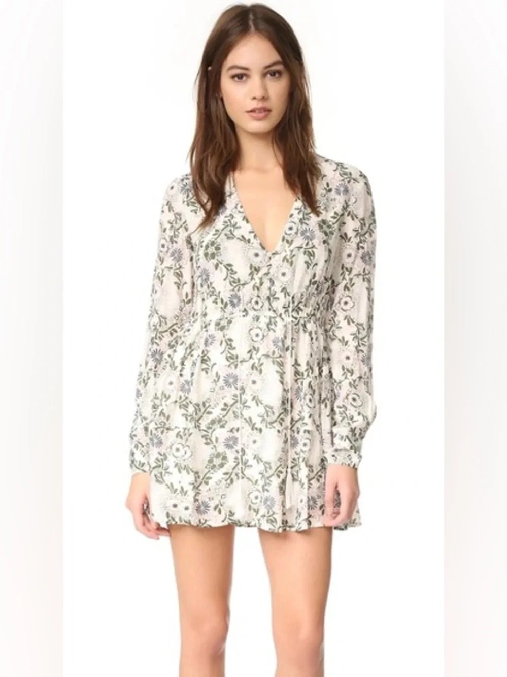 FREE PEOPLE Stealing Fire Mini Dress In Ivory Green Combo floral boho Sz S
